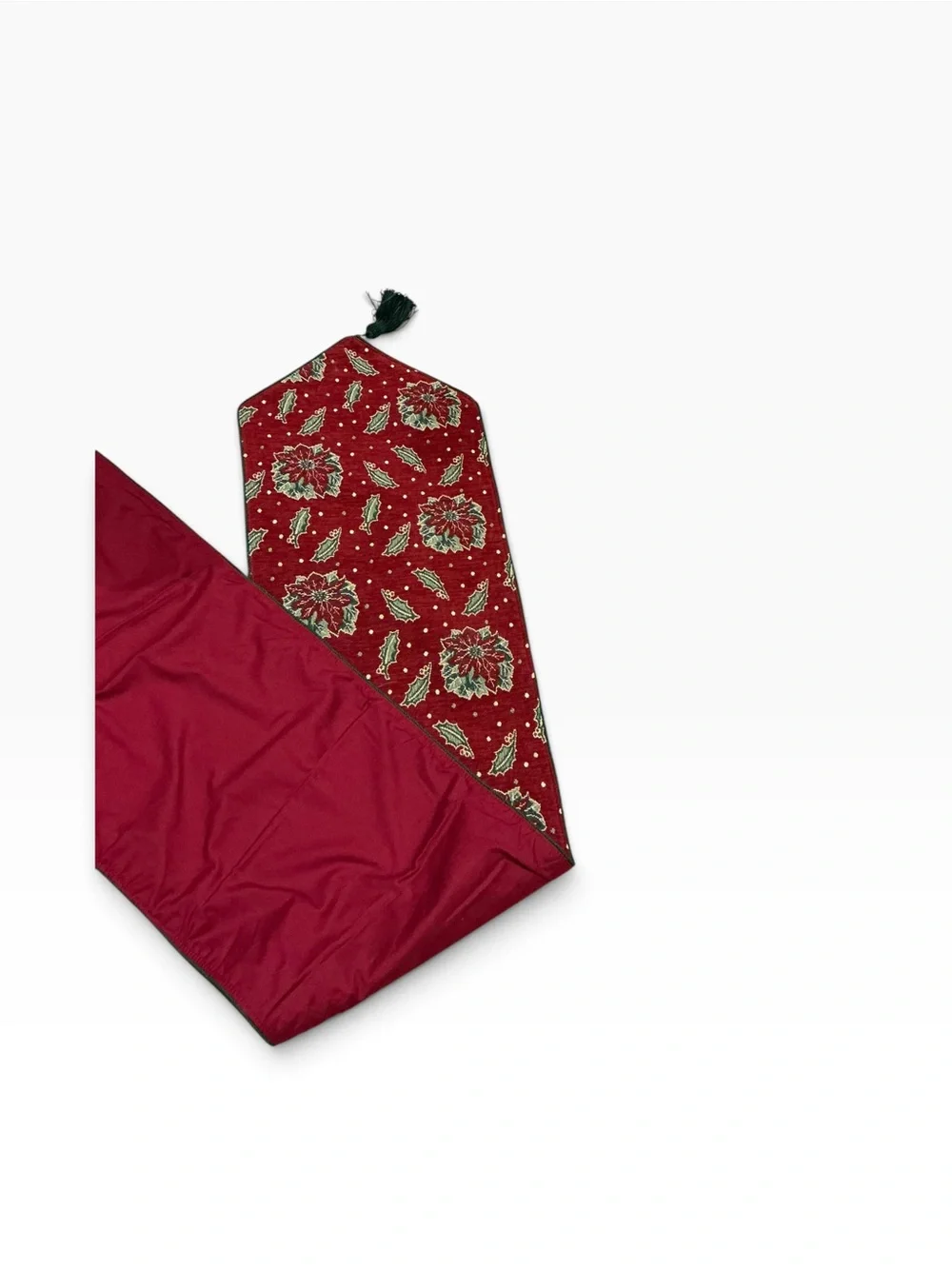Embroidered Christmas Table Runner Red Poinsettia Holly Holiday Decor 66”
